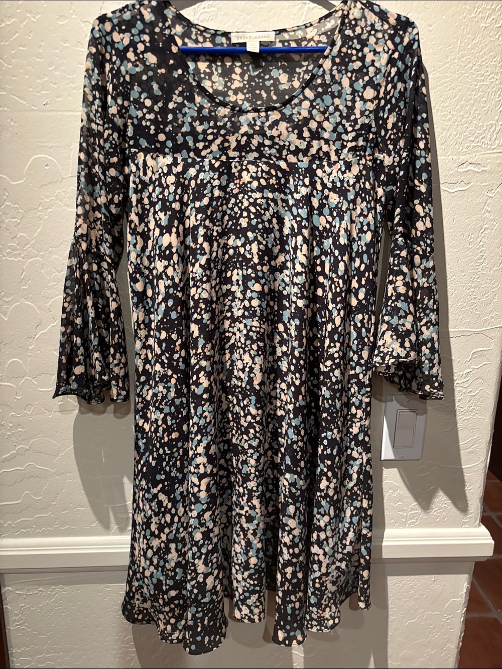 Paper Crown Black Dress with Cream and Light Blue Speckle Print